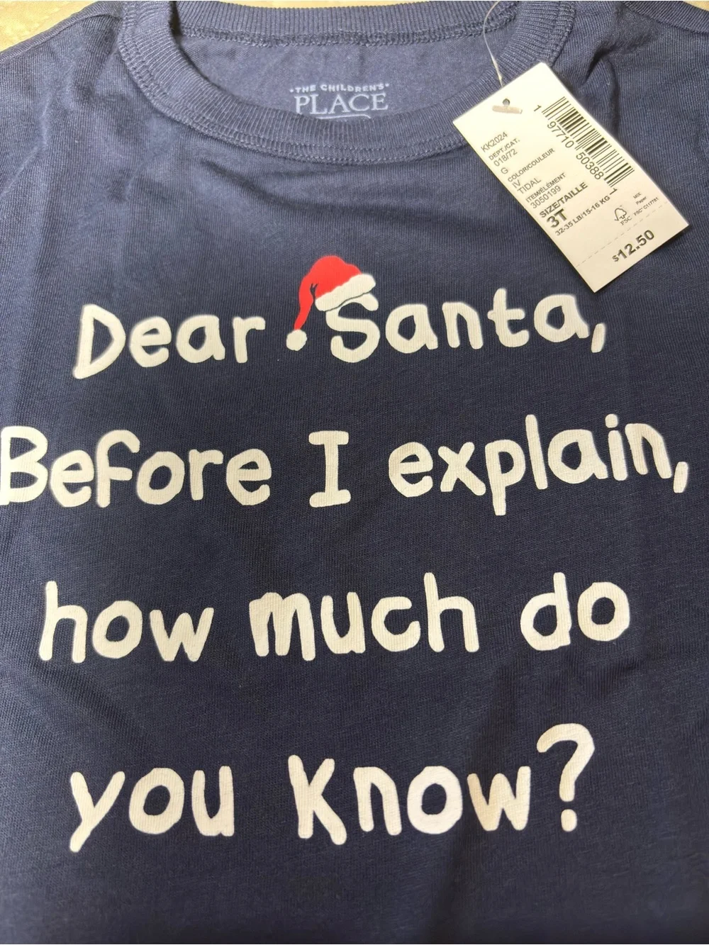 Children's Place 3T Navy Long-Sleeve “Dear Santa…” Holiday Graphic Tee